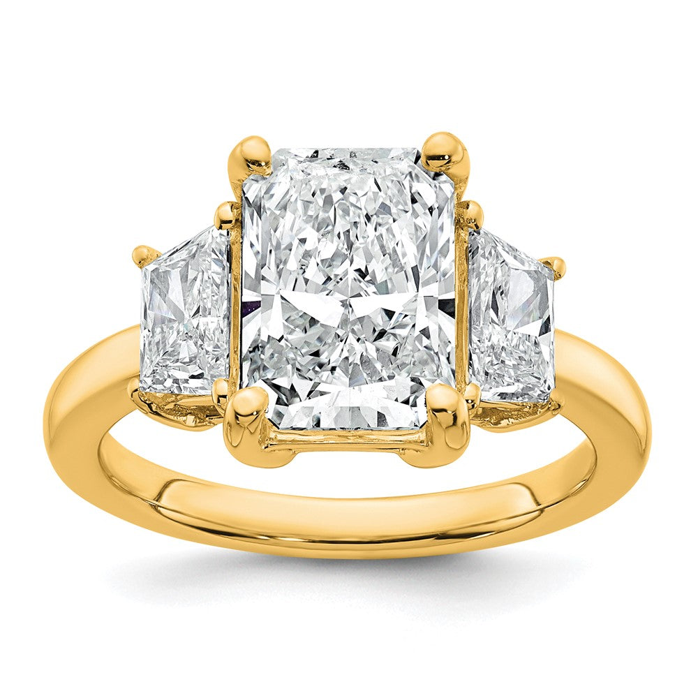 14k 4 carat Cert Lab Grown Dia VS+ F+ Radiant&Trapezoid Comp Eng Ring