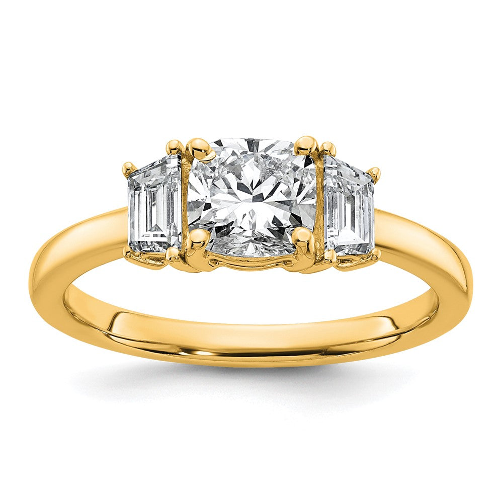 14k 1 3/8ct Cert Lab Grown Dia VS+ F+ Cushion &1/2 Moon Comp Eng Ring