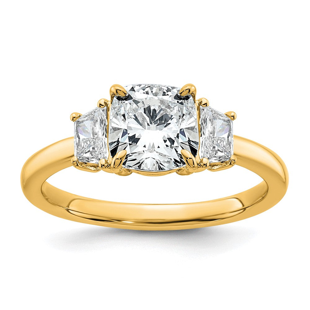 14k 1 7/8ct Cert Lab Grown Dia VS+ F+ Cushion&1/2 Moon Comp Eng Ring