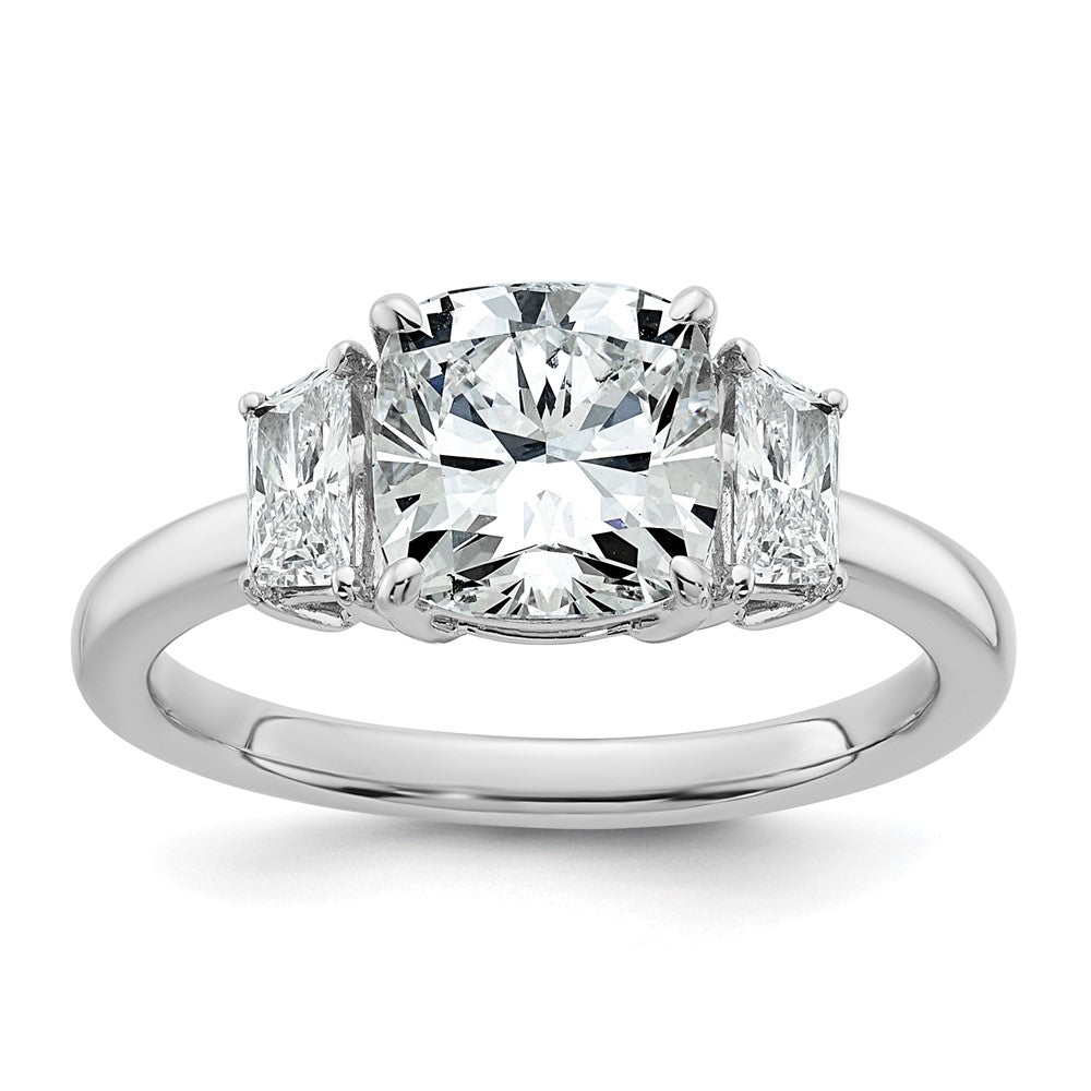 14kw 2 1/2ct Cert Lab Grown Dia VS+ F+ Cushion&1/2 Moon Comp Eng Ring