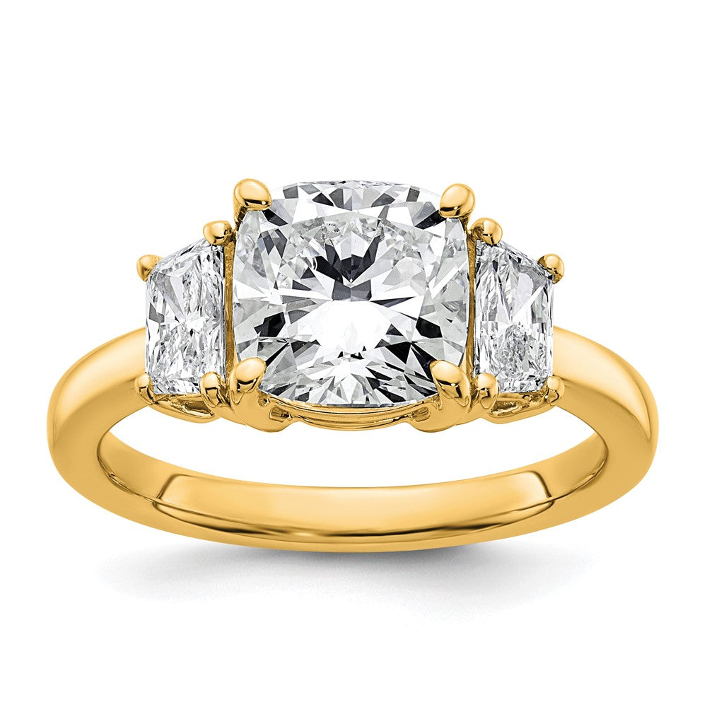 14k 3 1/8ct Cert Lab Grown Dia VS+ F+ Cushion&1/2 Moon Comp Eng Ring