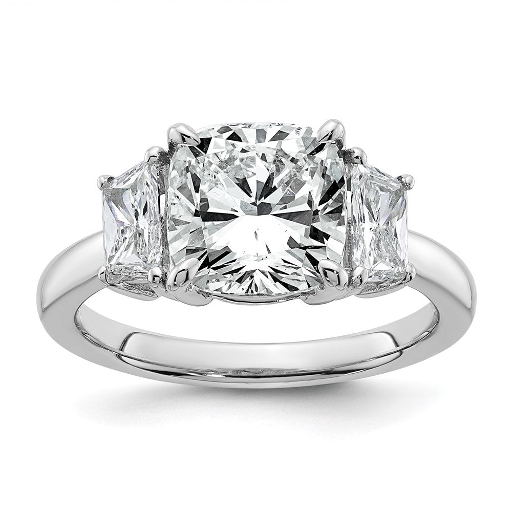 14kw 3 3/4ct Lab Grown Diamond VS+ F+ Cushion&1/2 Moon Comp Eng Ring