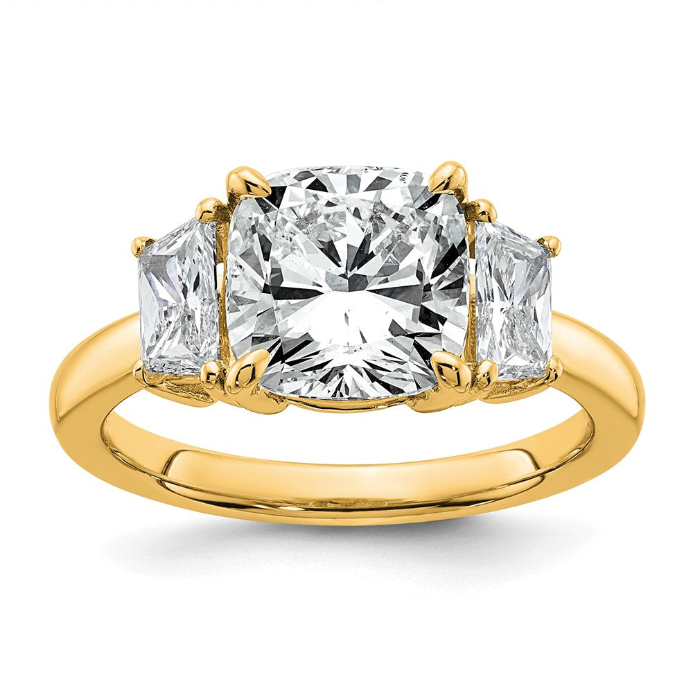 14k 3 3/4ct Cert Lab Grown Dia VS+ F+ Cushion&1/2 Moon Comp Eng Ring