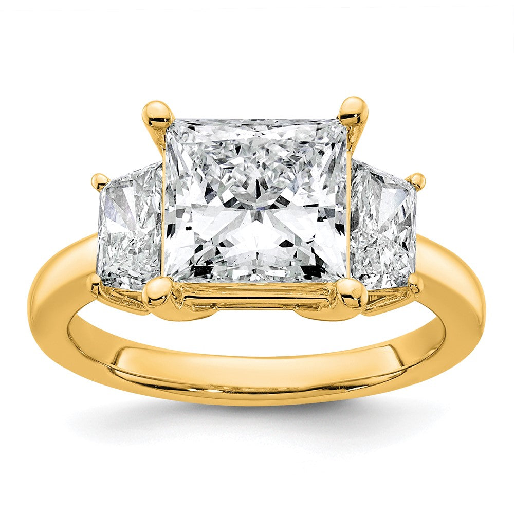 14k 4ct Cert Lab Grown Diamond VS+ F+ Princess&Trapezoid Comp Eng Ring