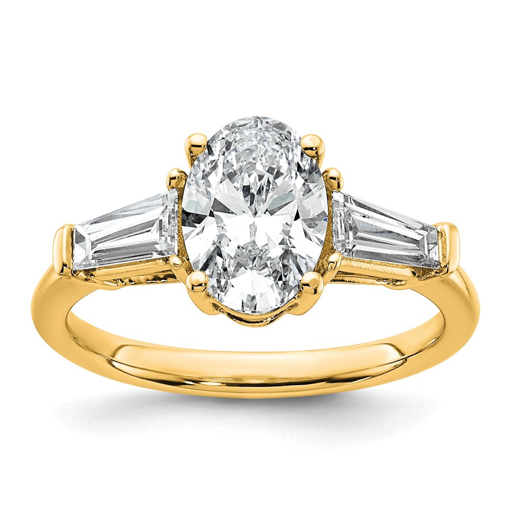 14k 2 1/5ct Cert Lab Grown Dia VS+ F+ Oval/Baguette Comp 3 Stone Eng Ring