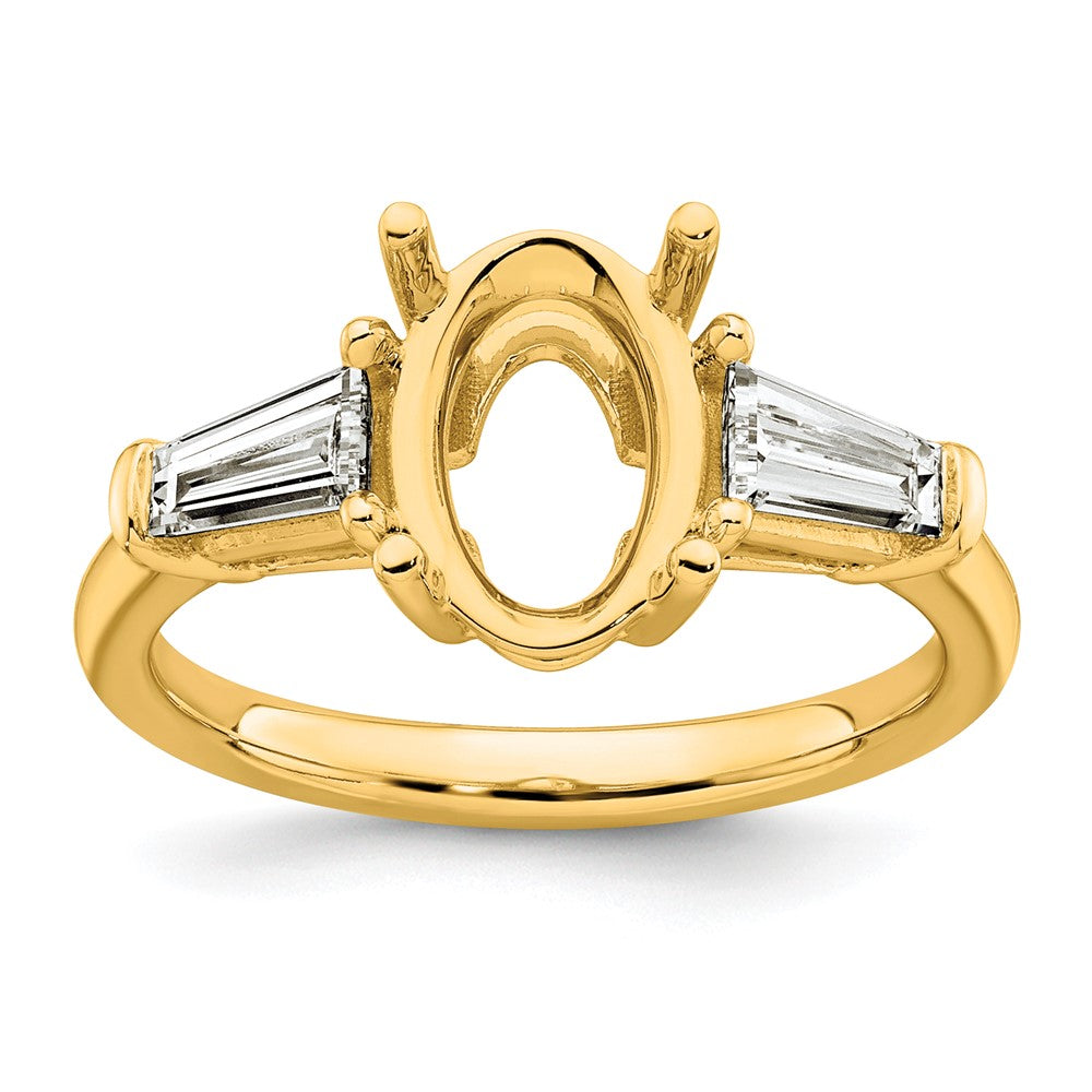 14k 3/4ct Lab Grown Dia VS+ F+ Baguette 2ct Oval Semi 3 Stone Eng Ring