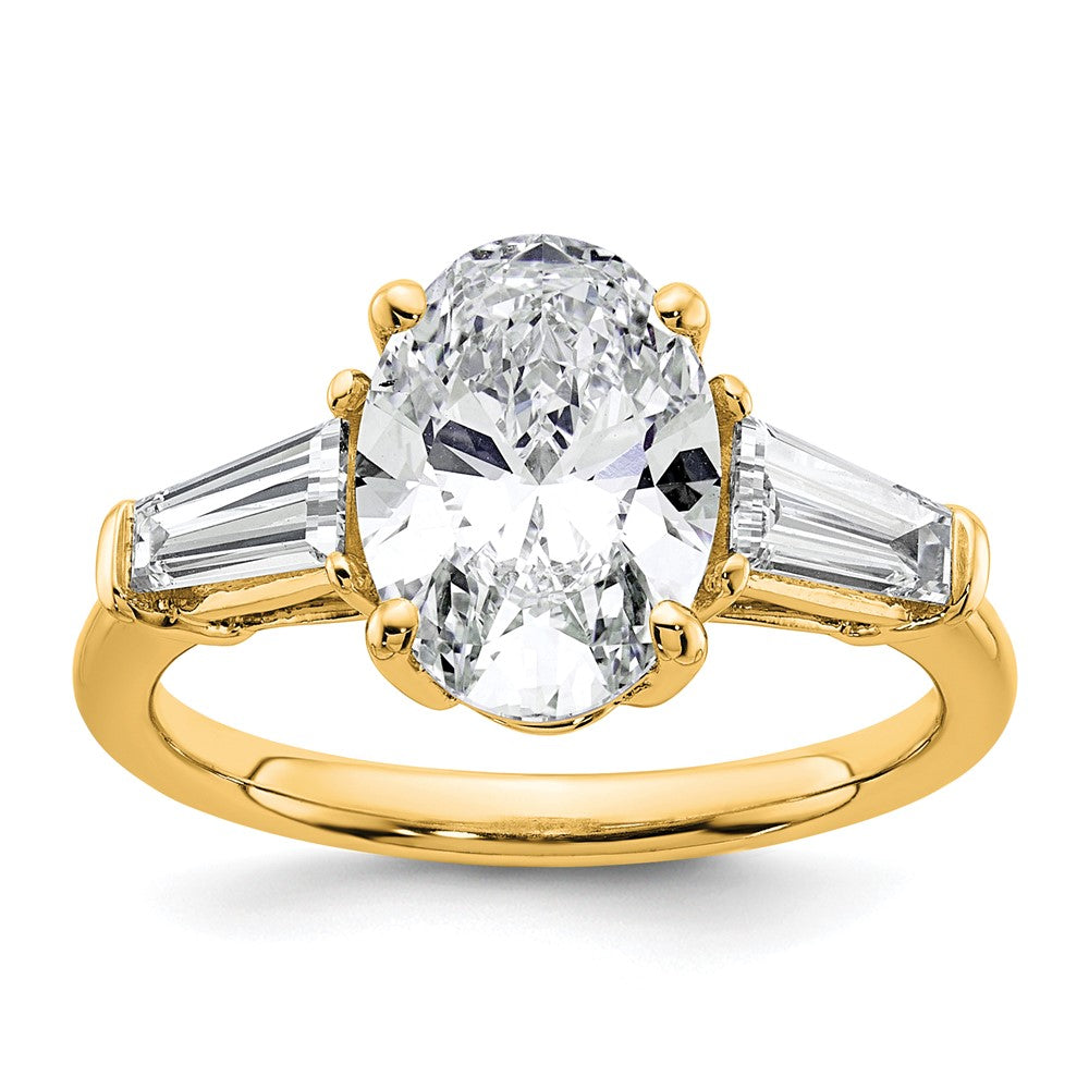 14k 3 1/5ct Cert Lab Grown Dia VS+ F+ Oval/Baguette Comp 3 Stone Eng Ring