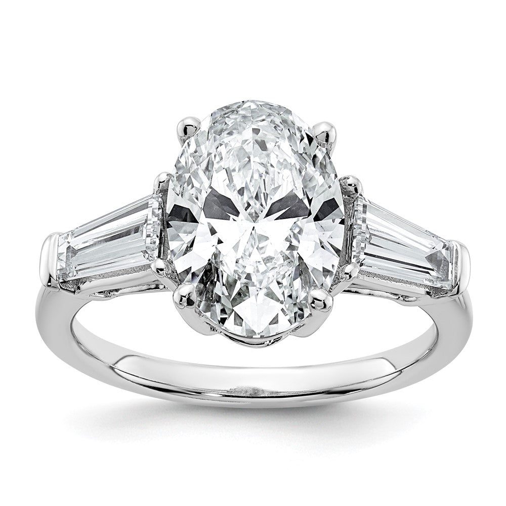 14kw 3 3/4ct Cert Lab Grown Dia VS+ F+ Oval/Baguette Comp 3 Stone Eng Ring