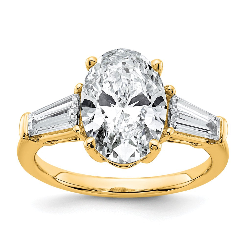 14k 3 3/4ct Cert Lab Grown Dia VS+ F+ Oval/Baguette Comp 3 Stone Eng Ring