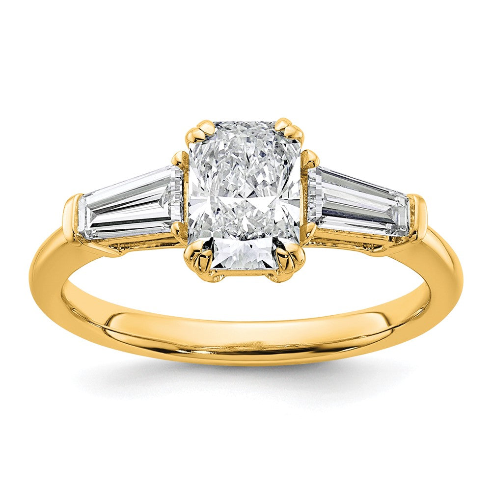 14k 1 1/2ct Cert Lab Grown Dia VS+ F+ Radiant w/ Baguette Comp Eng Ring