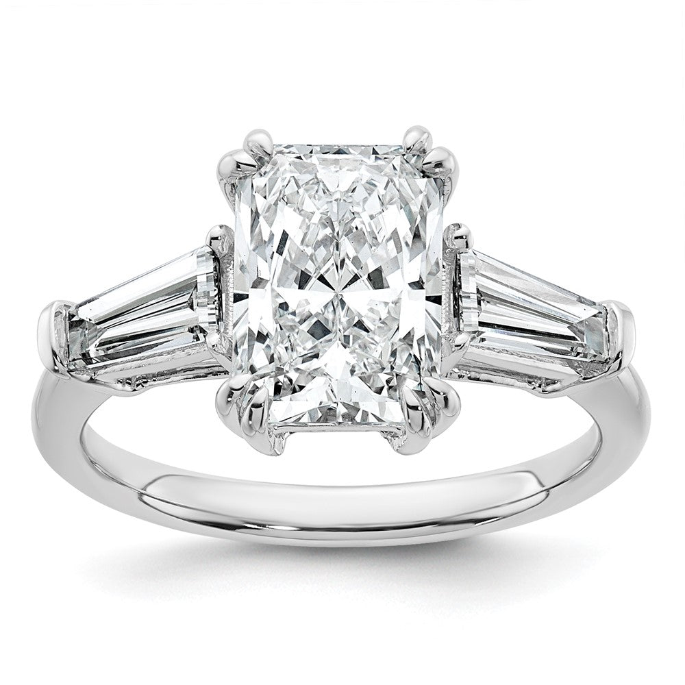 14kw 3 1/5ct Cert Lab Grown Dia VS+ F+ Radiant w/ Baguette Comp Eng Ring