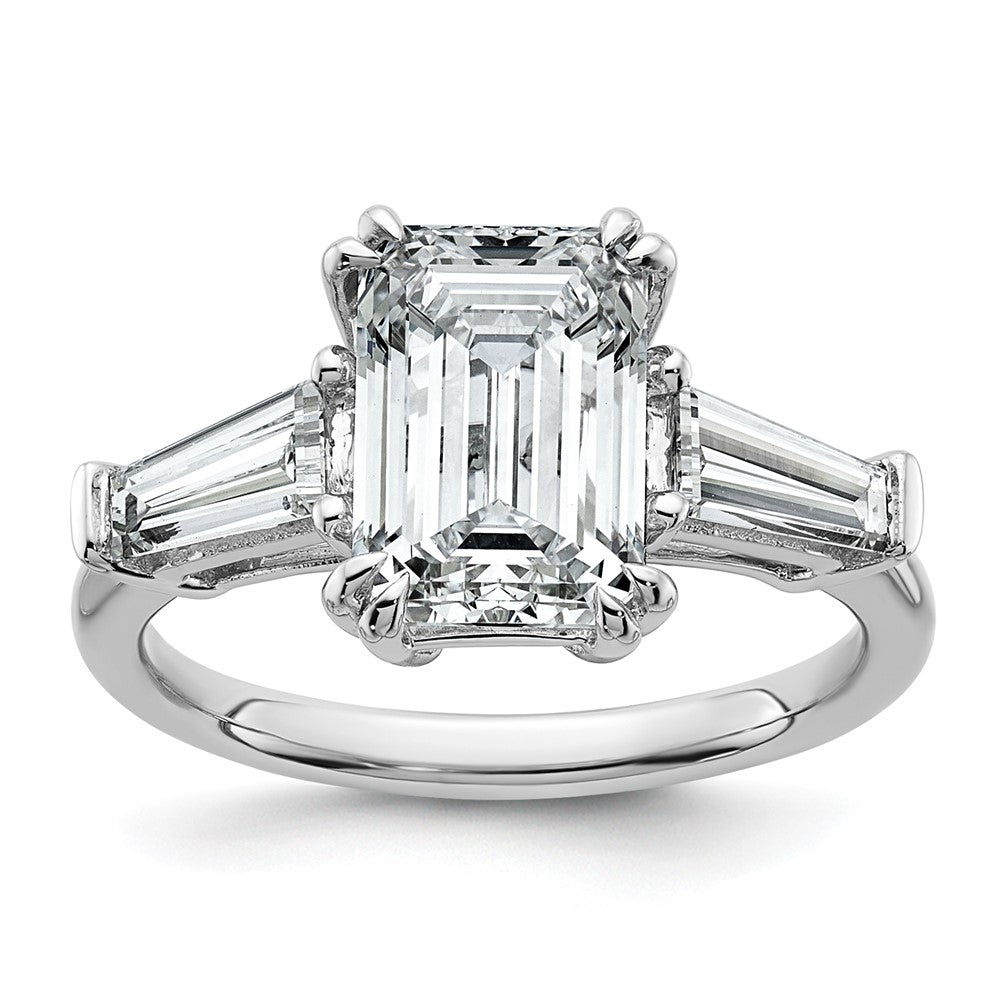 14kw 3 3/4ct Cert Lab Grown Dia VS+ F+ Emerald&Tapered Baguette Eng Ring