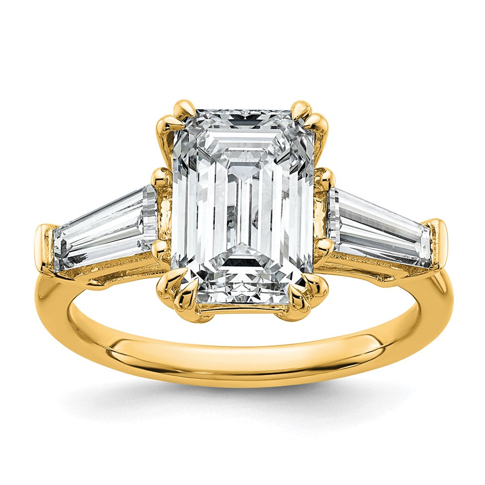 14k 3 3/4ct Cert Lab Grown Dia VS+ F+ Emerald&Tapered Baguette Eng Ring