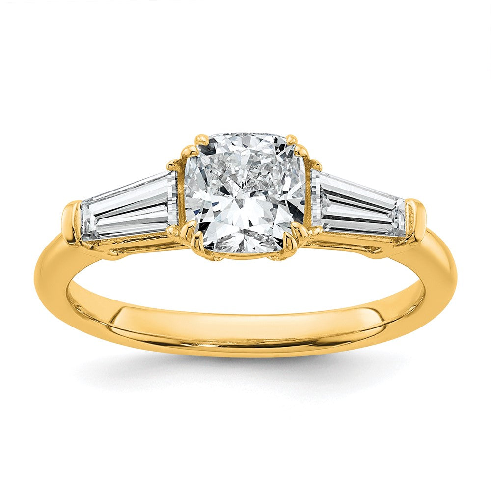 14k 1 1/2ct Cert Lab Grown Dia VS+ F+ Cushion&Baguette Comp Eng Ring