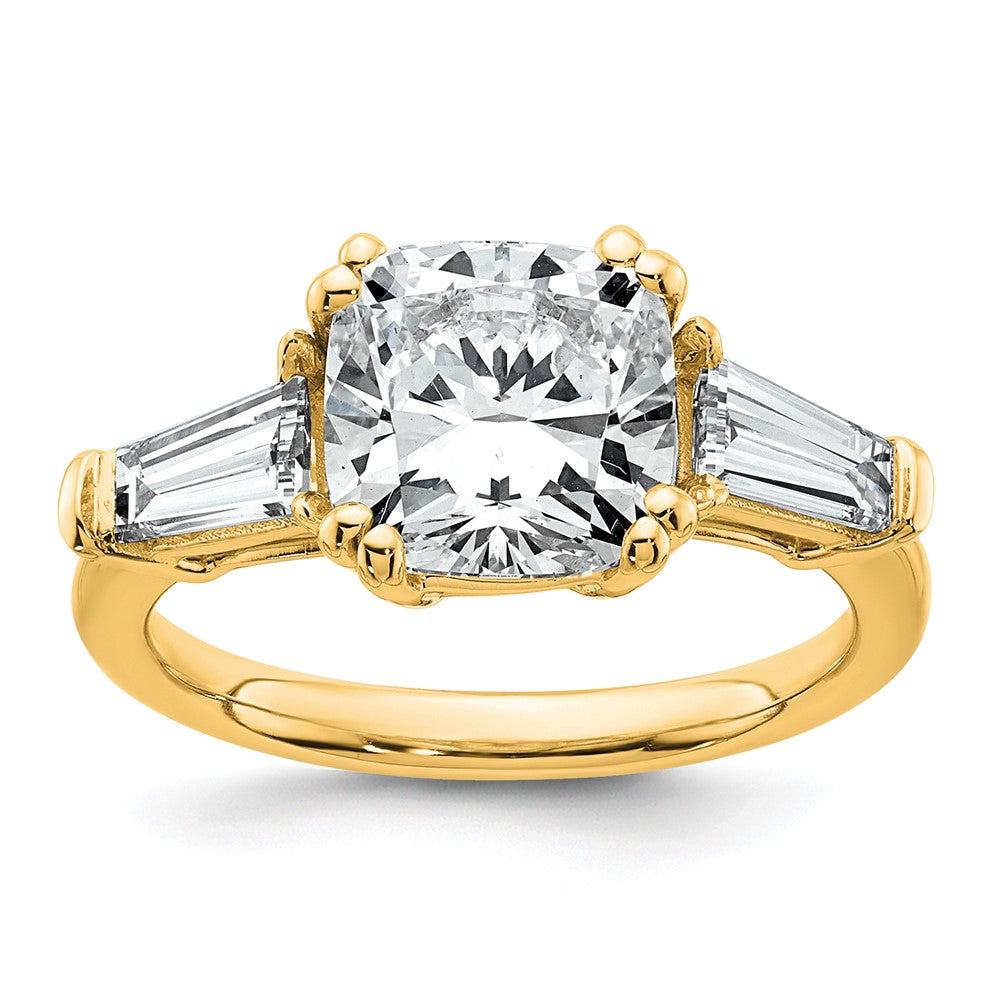 14k 3 3/4ct Cert Lab Grown Dia VS+ F+ Cushion&Baguette Comp Eng Ring