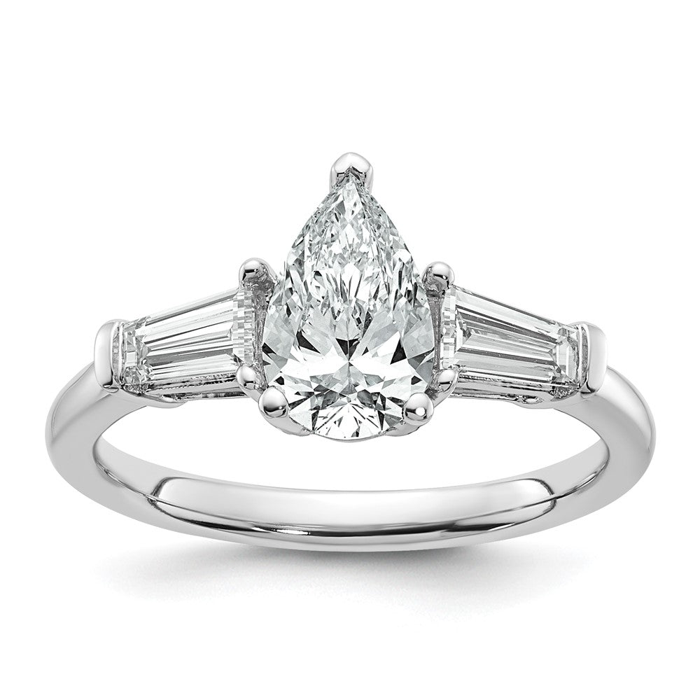 14kw 1 1/2ct Cert Lab Grown Diamond VS+ F+ Pear/Baguette Comp Eng Ring