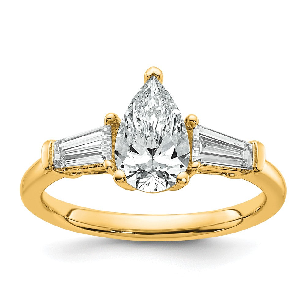 14k 1 1/2ct Cert Lab Grown Diamond VS+ F+ Pear/ Baguette Comp Eng Ring