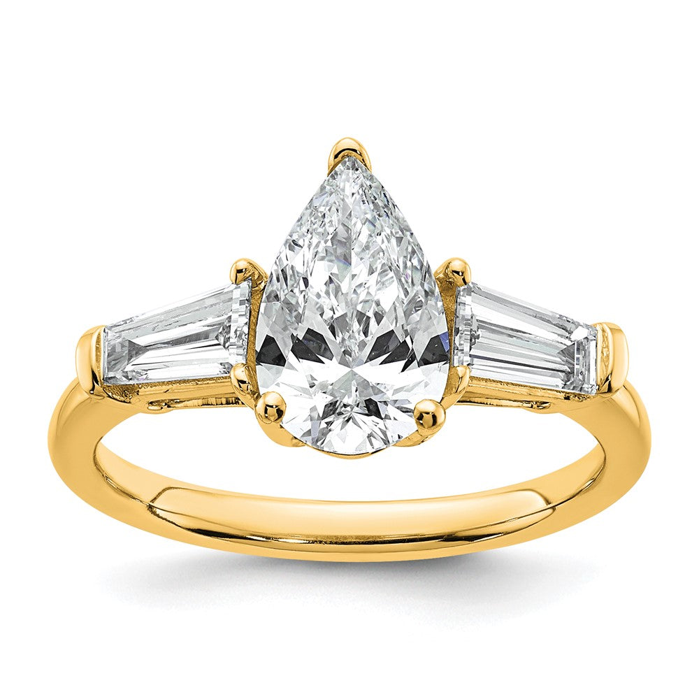 14k 2ct Cert Lab Grown Diamond VS+ F+ Pear/Baguette Comp Eng Ring