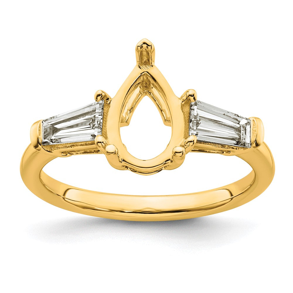 14k 5/8ct Lab Grown Diamond VS+ F+ Baguette 1 1/2ct Pear Semi Eng Ring
