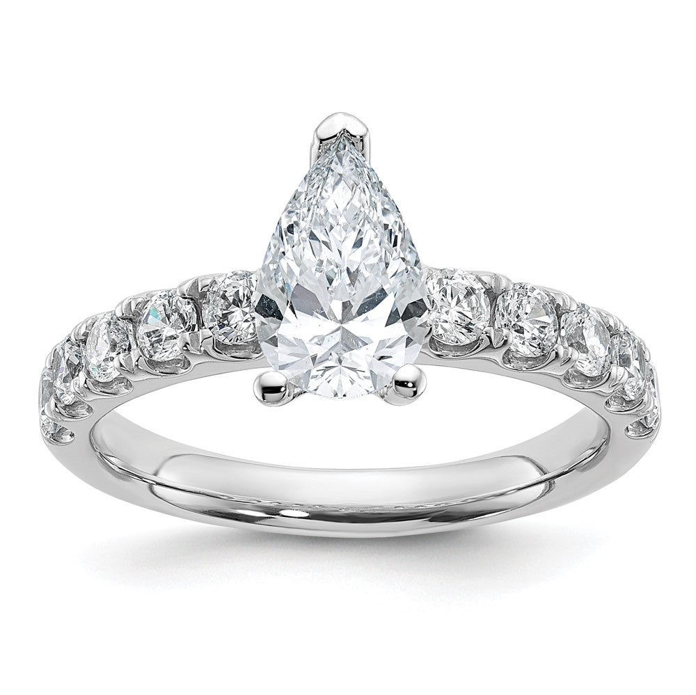14k White Gold 1 3/4ct Cert Lab Grown Diamond VS+ F+ Pear Comp Eng Ring