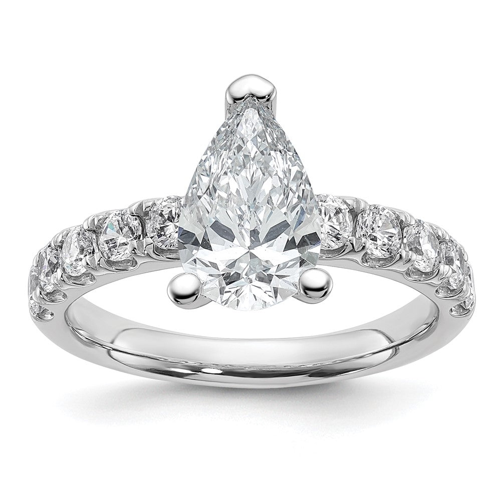14k White Gold 2 1/5ct Cert Lab Grown Diamond VS+ F+ Pear Comp Eng Ring