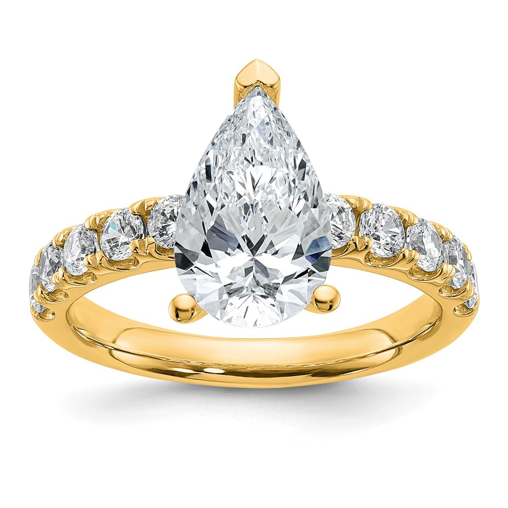 14k 3 3/4ct Cert Lab Grown Diamond VS+ F+ Pear Comp Eng Ring