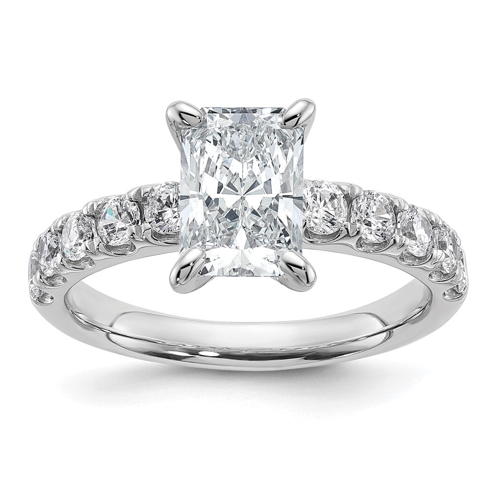 14k White Gold 2 1/5ct Cert Lab Grown Dia VS+ F+ Radiant Comp Eng Ring