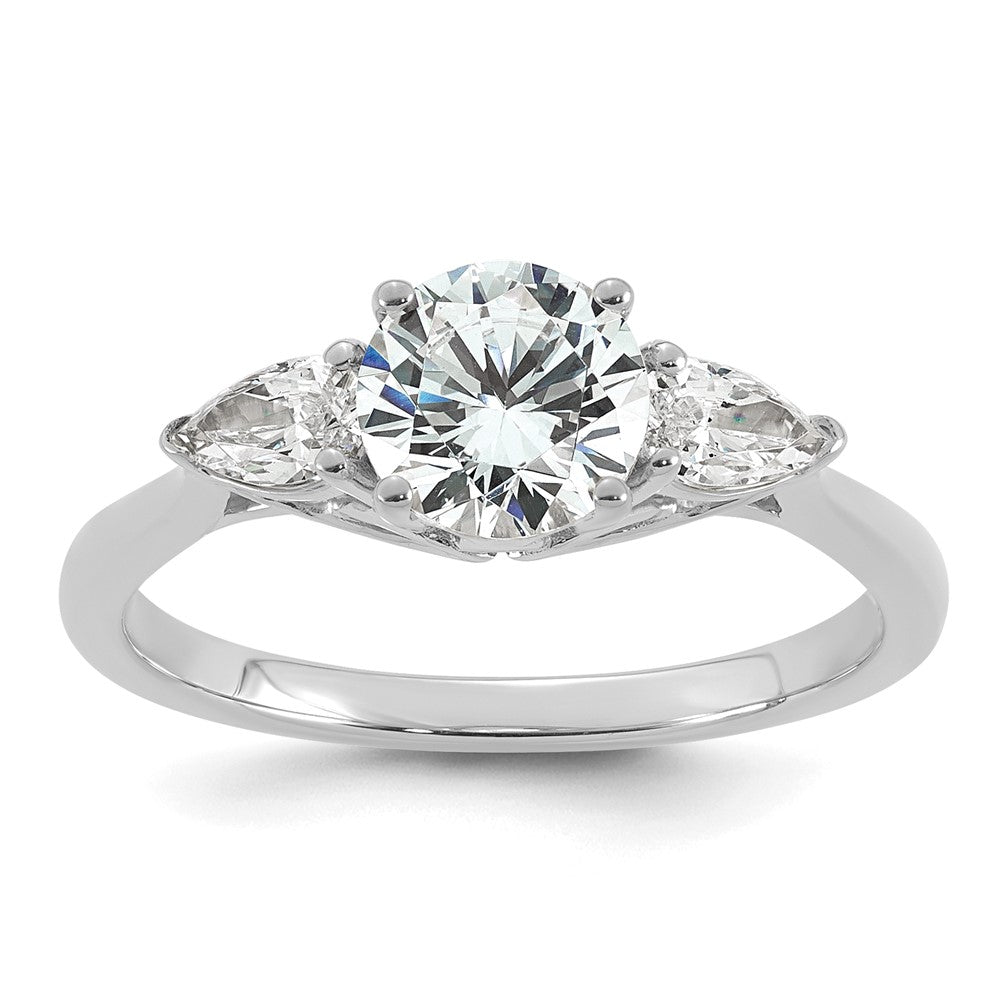 14kw 1 3/8ct Cert Lab Grown Dia VS+ F+ Round w/Pear Comp 3 Stone Eng Ring