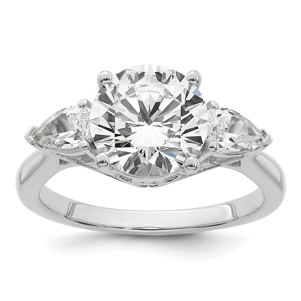 14kw 3ct Lab Grown Diamond VS+ F+ Round w/Pear Comp 3 Stone Eng Ring