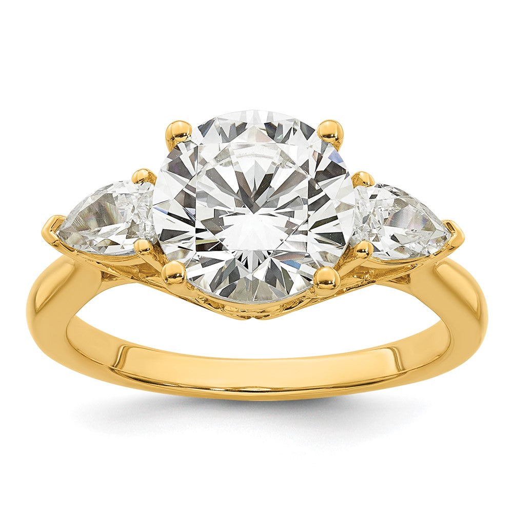 14k 3ct Cert Lab Grown Diamond VS+ F+ Round w/Pear Comp 3 Stone Eng Ring