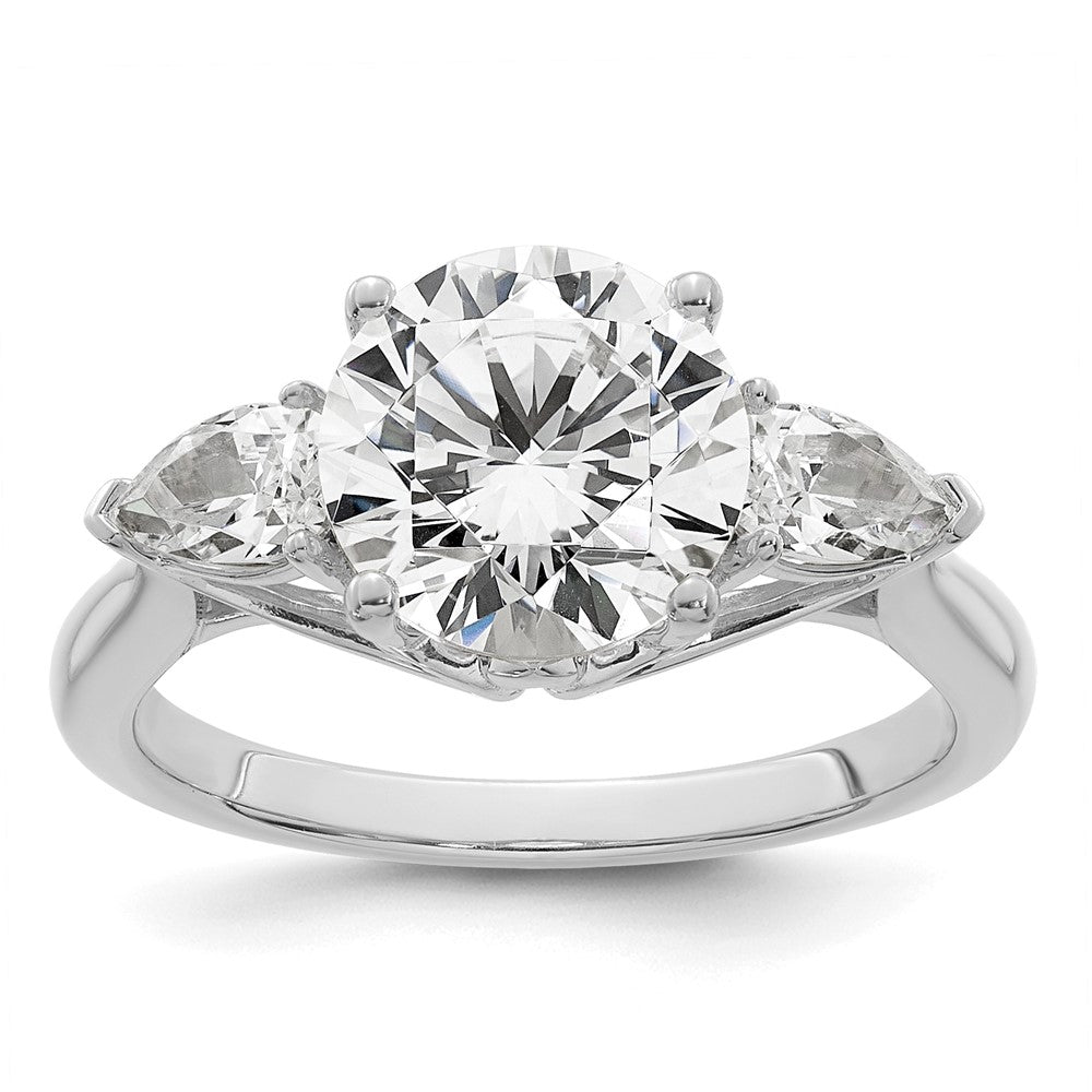 14kw 3 5/8ct Lab Grown Diamond VS+ F+ Round w/Pear Comp 3 Stone Eng Ring