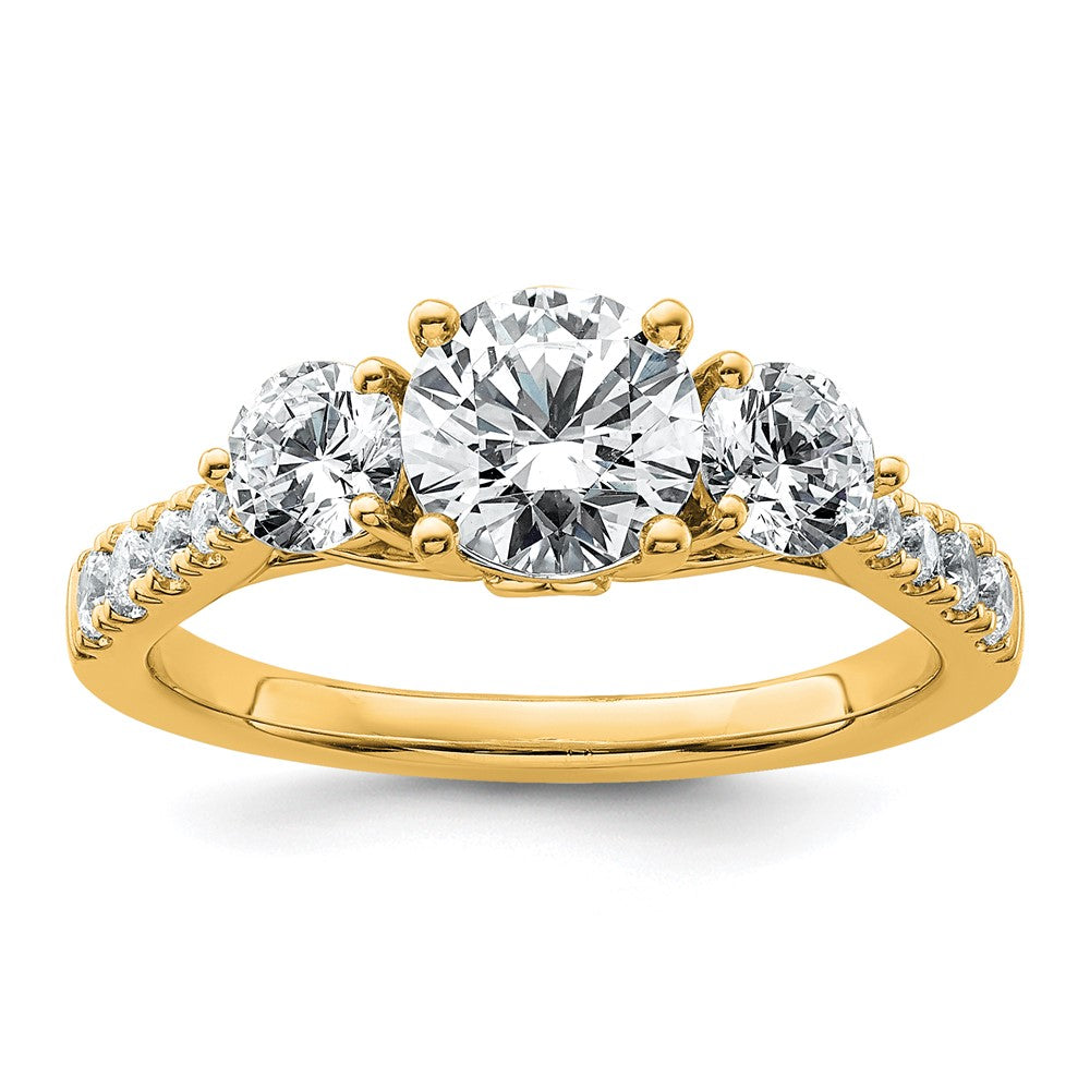 14k 1 3/4ct Certified Lab Grown Diamond VS+ F+ Round Comp 3 Stone Eng Ring