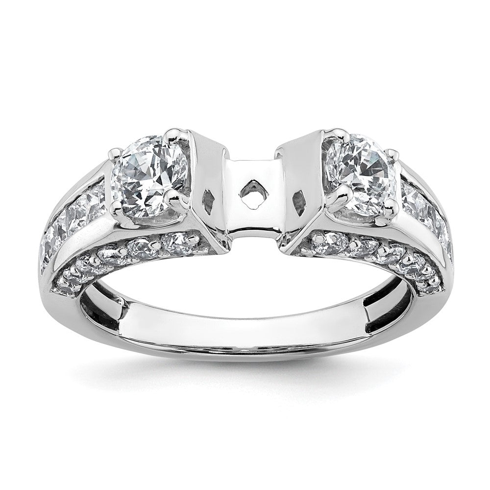 14kw 1 3/4ct Lab Grown Dia VS+ F+ 2ct Center Round Semi 3 Stone Eng Ring