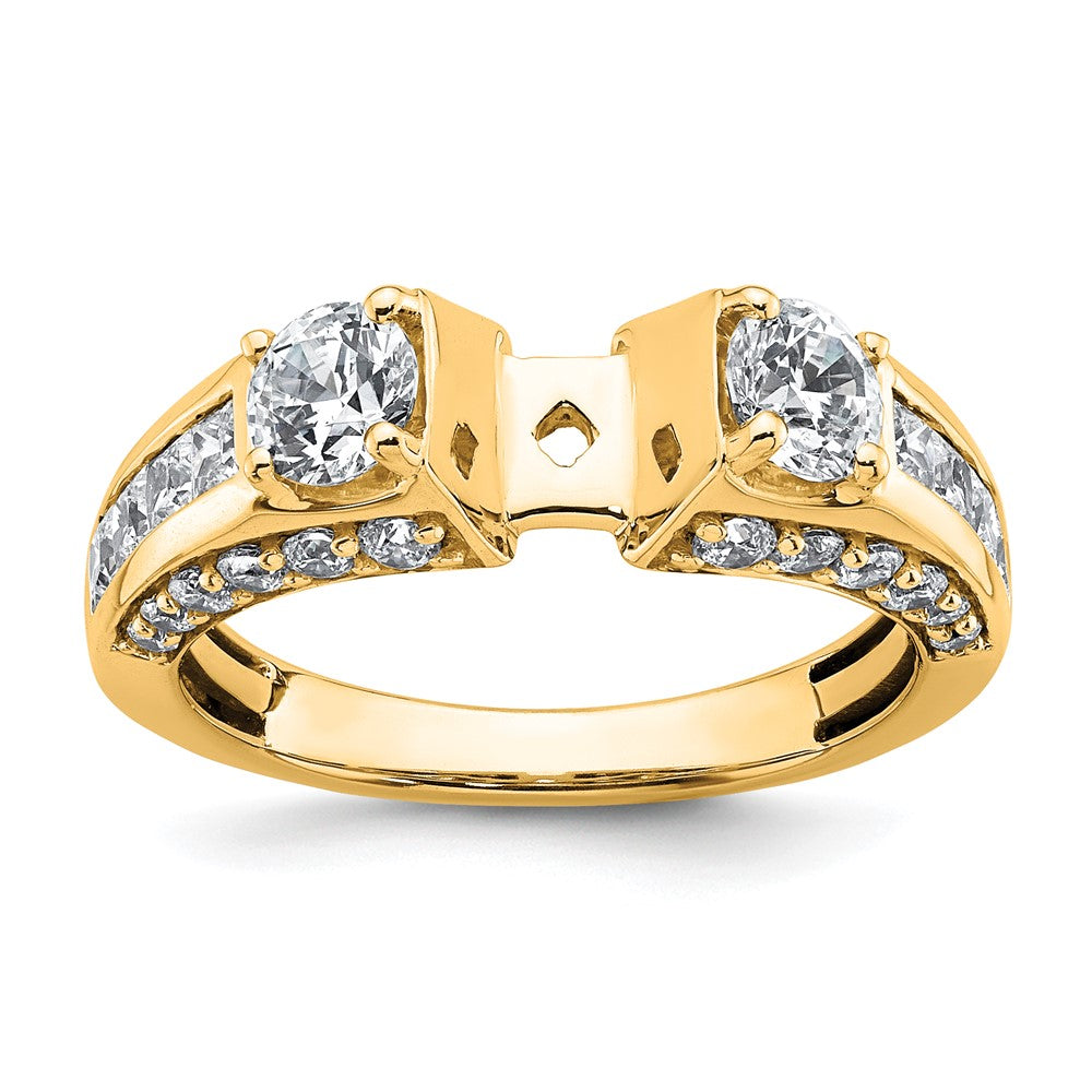 14k 1 3/4ct Lab Grown Dia VS+ F+ 2ct Center Round Semi 3 Stone Eng Ring