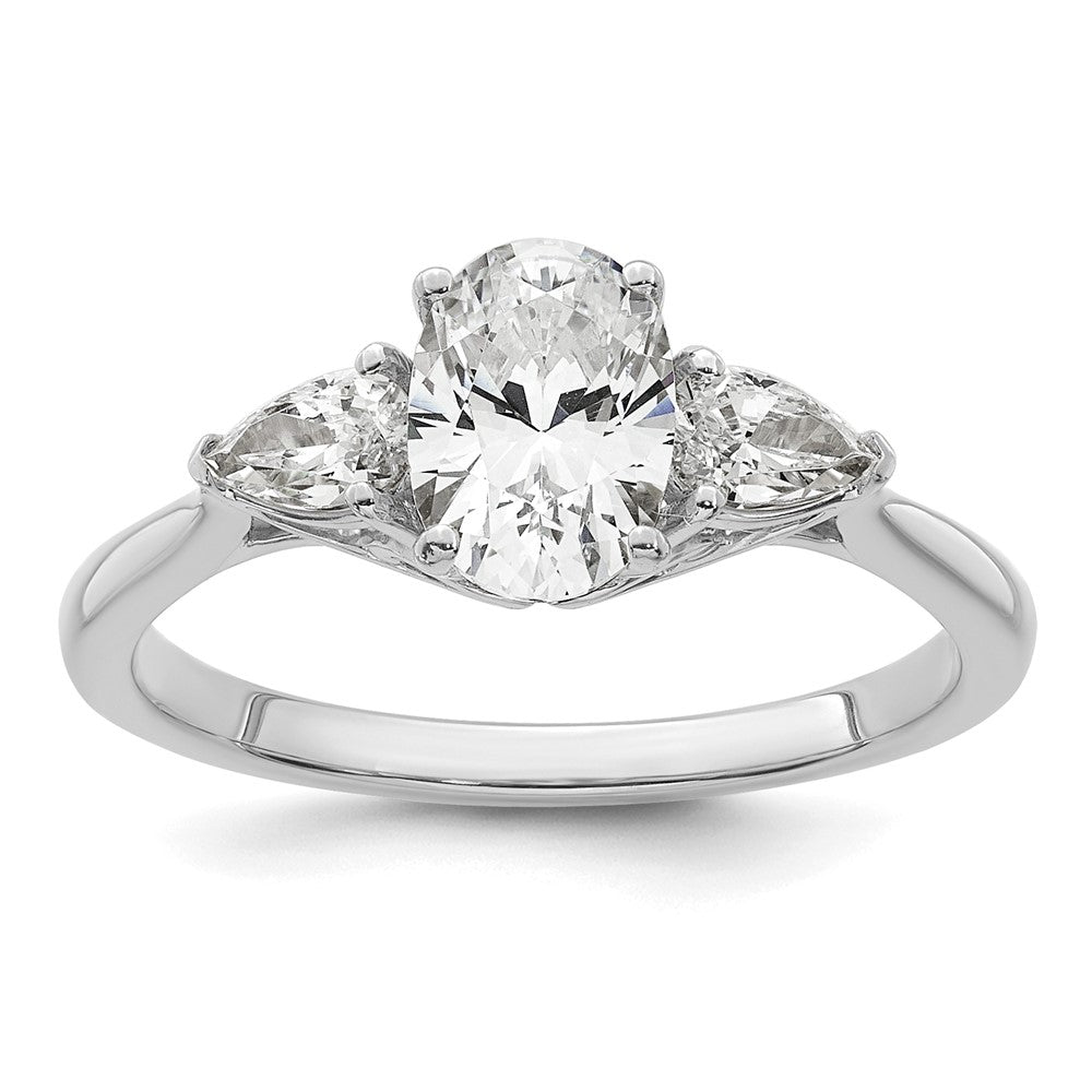 14kw 1 3/8ct Lab Grown Diamond VS+ F+ Oval/Pear Comp 3 Stone Eng Ring