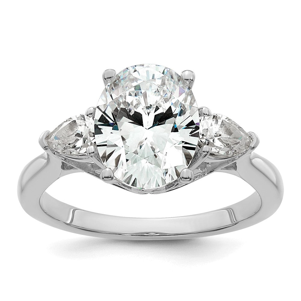 14kw 2 1/2ct Lab Grown Diamond VS+ F+ Oval/Pear Comp 3 Stone Eng Ring