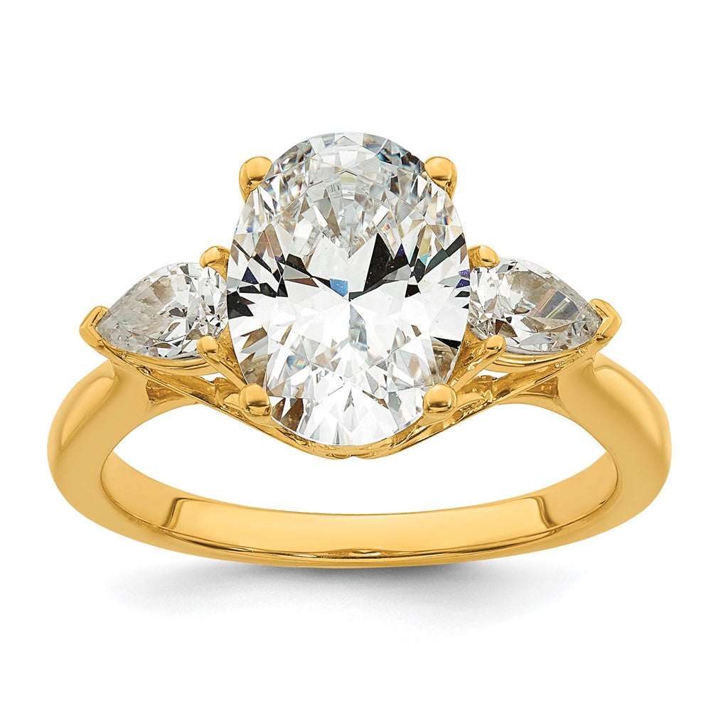 14k 3ct Lab Grown Diamond VS+ F+ Oval/Pear Comp 3 Stone Eng Ring