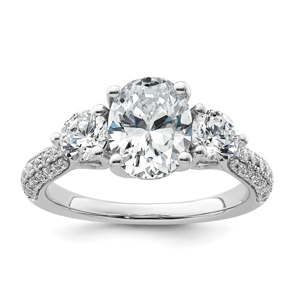 14kw 1ct Lab Grown Diamond VS+ F+ Oval&Round S/M 3 Stone Eng Ring