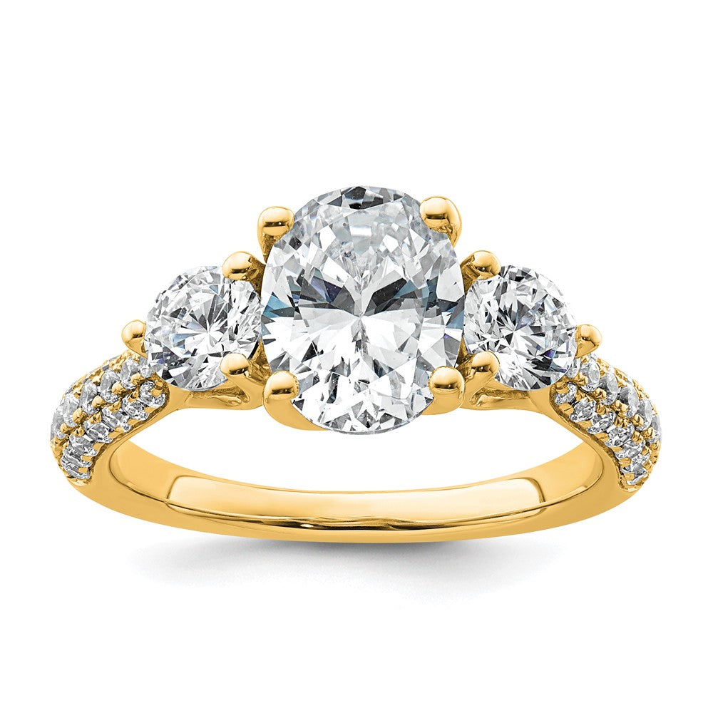 14k 2 1/2ct Cert Lab Grown Dia VS+ F+ Oval&Round Comp 3 Stone Eng Ring