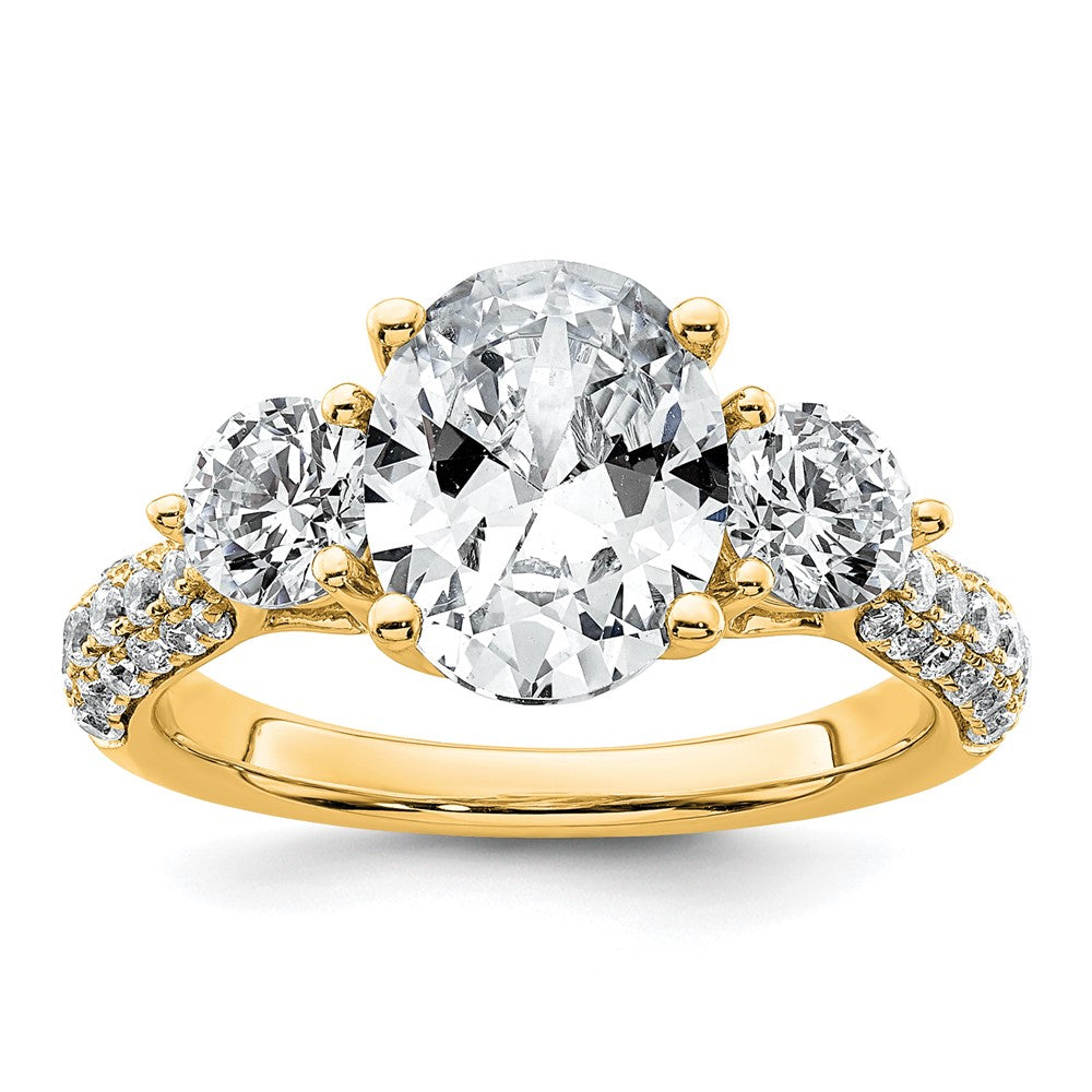 14k 3 1/5ct Cert Lab Grown Dia VS+ F+ Oval&Round Comp 3 Stone Eng Ring