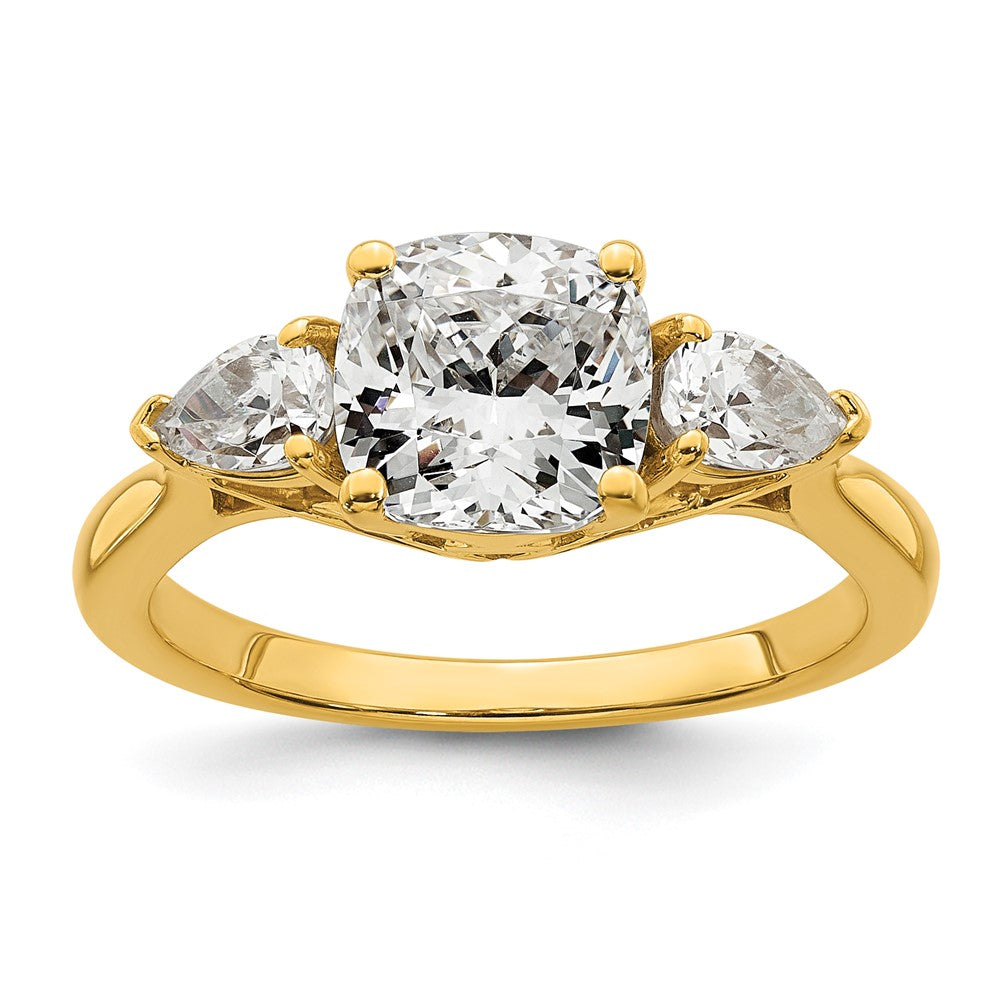 14k 2 1/2ct Lab Grown Diamond VS+ F+ Comp Cushion&Pear 3 Stone Eng Ring