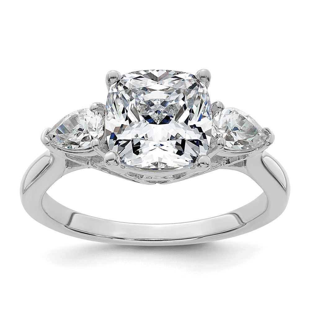 14kw 3ct Lab Grown Diamond VS+ F+ Semi Cushion&Pear 3 Stone Eng Ring