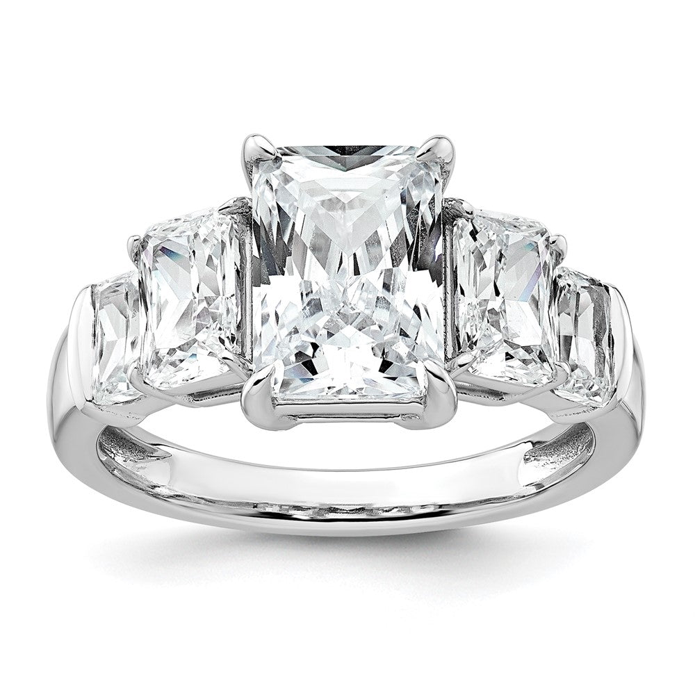 14kw 3 1/2ct Lab Grown Diamond VS+ F+ Emerald Comp 3 Stone Eng Ring