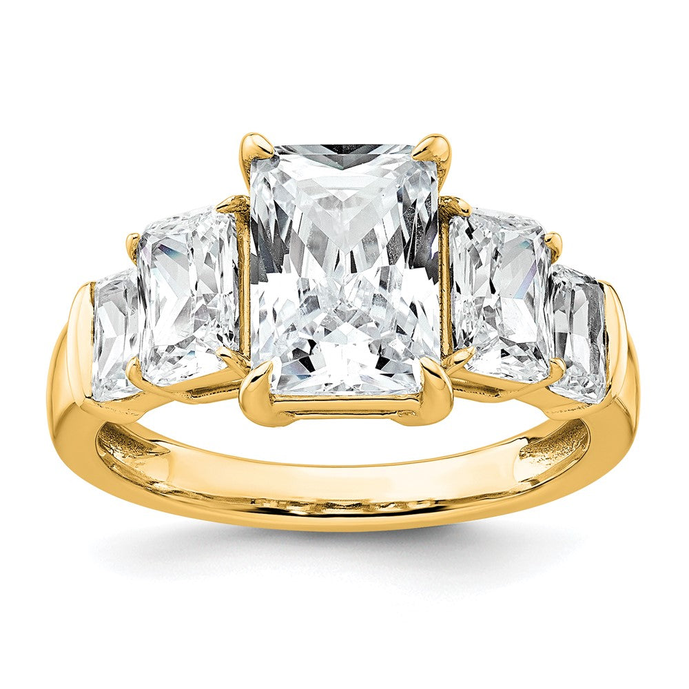 14k 3 1/2ct Cert Lab Grown Diamond VS+ F+ Emerald Comp 3 Stone Eng Ring