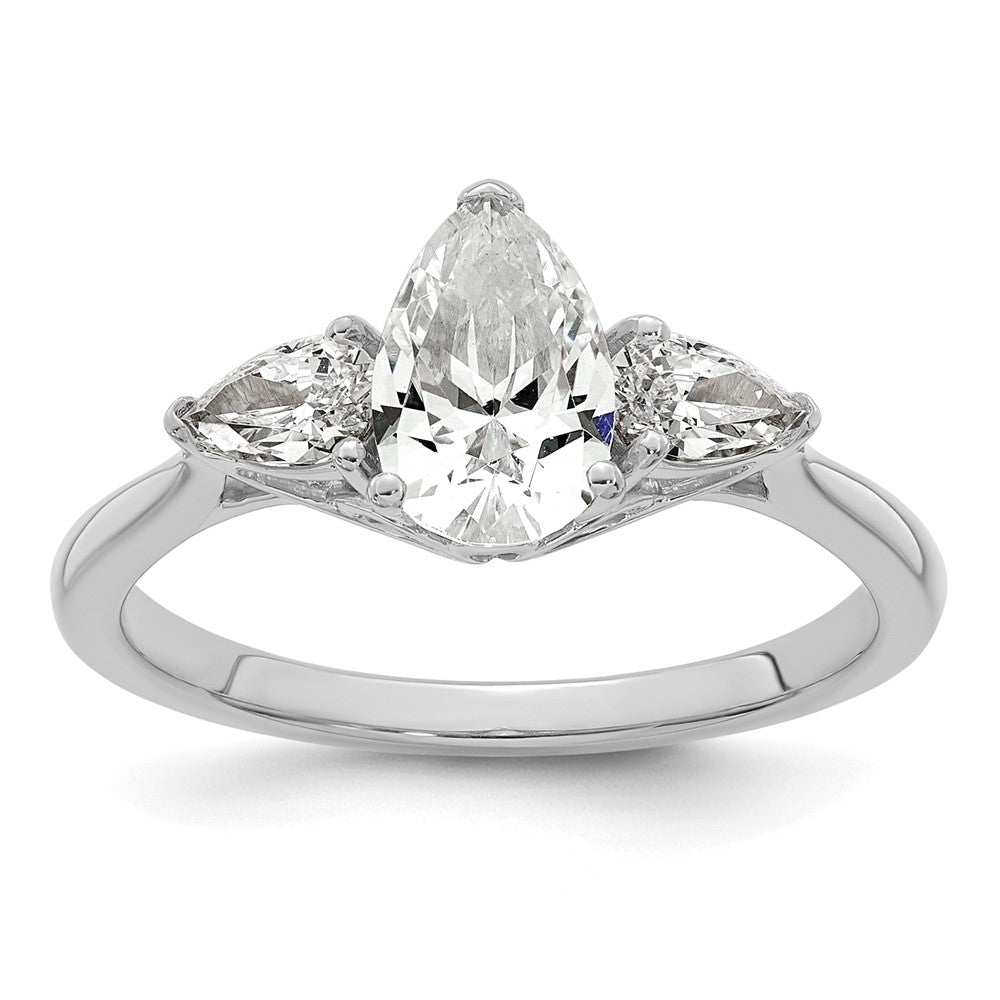 14kw 1 3/8ct Cert Lab Grown Diamond VS+ F+ Pear Complete 3 Stone Eng Ring
