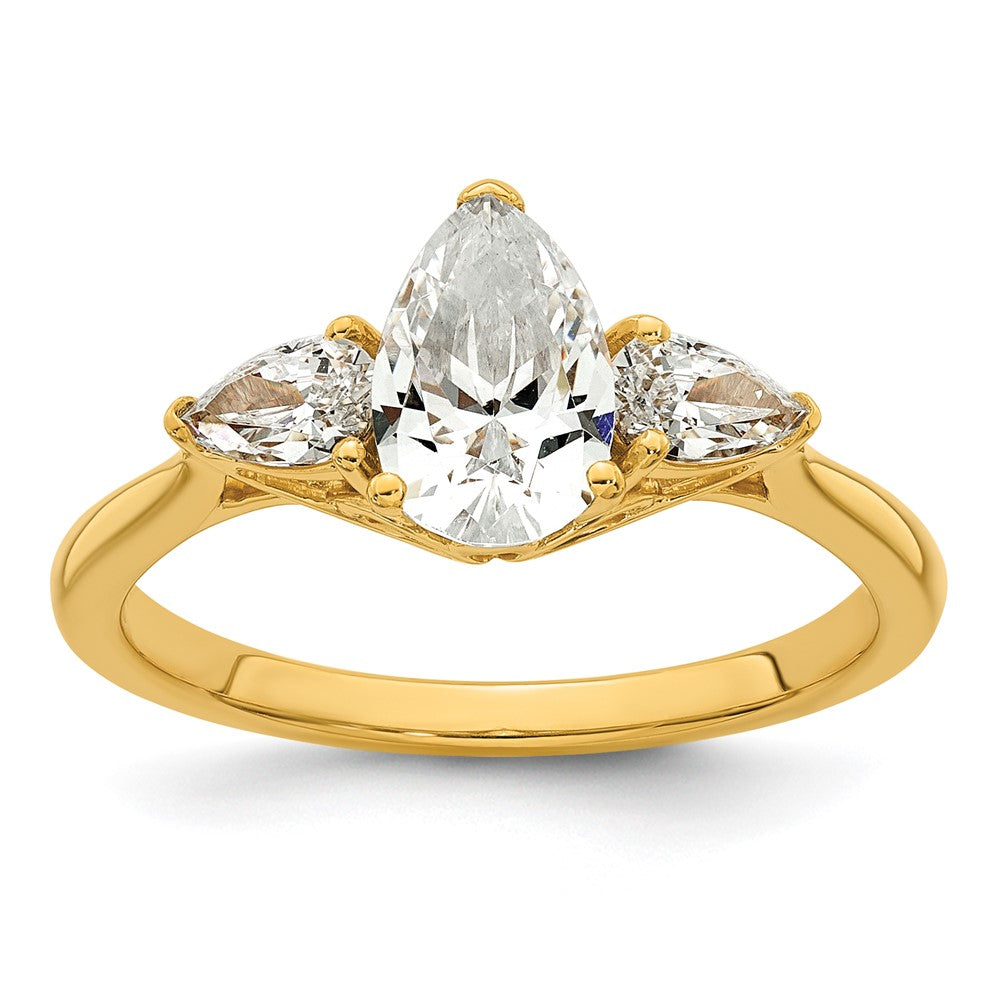 14k 1 3/8ct Cert Lab Grown Diamond VS+ F+ Pear Complete 3 Stone Eng Ring