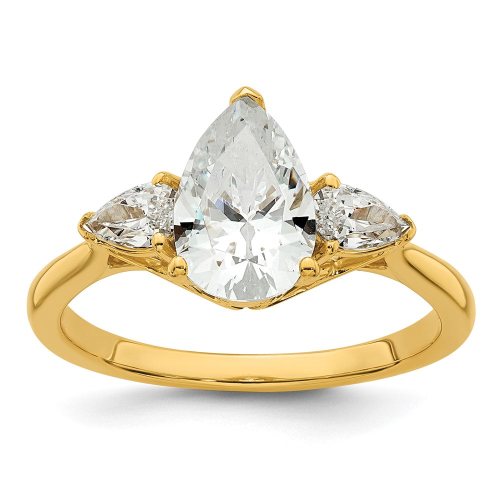 14k 1 7/8ct Lab Grown Diamond VS+ F+ Pear Complete 3 Stone Eng Ring