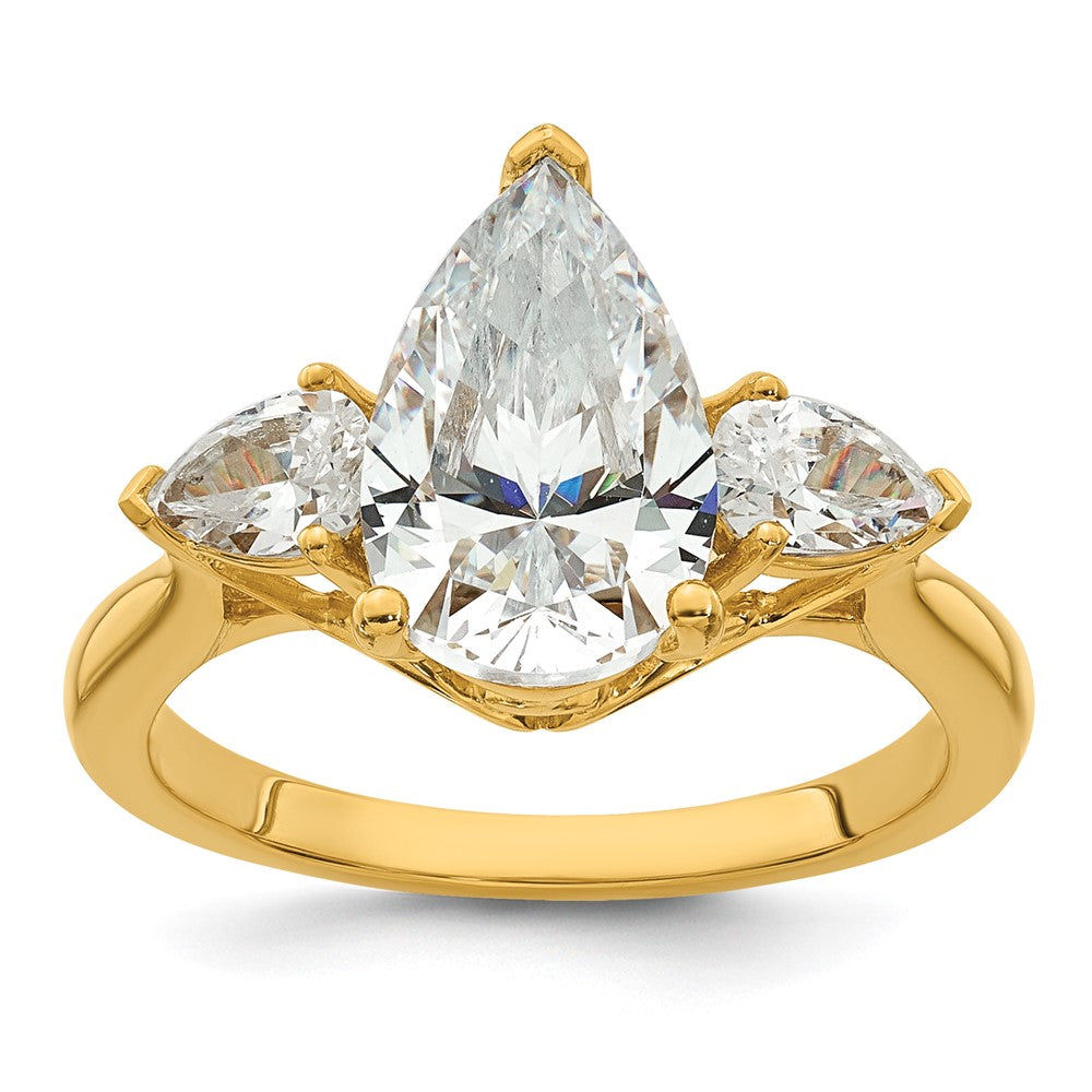 14k 2 1/2ct Lab Grown Diamond VS+ F+ Pear Complete 3 Stone Eng Ring
