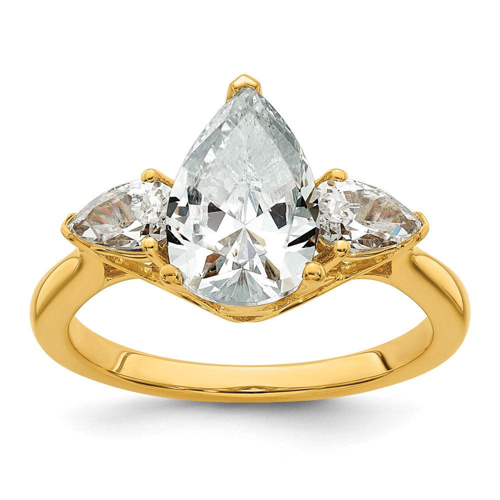 14k 3ct Lab Grown Diamond VS+ F+ Pear Complete 3 Stone Eng Ring