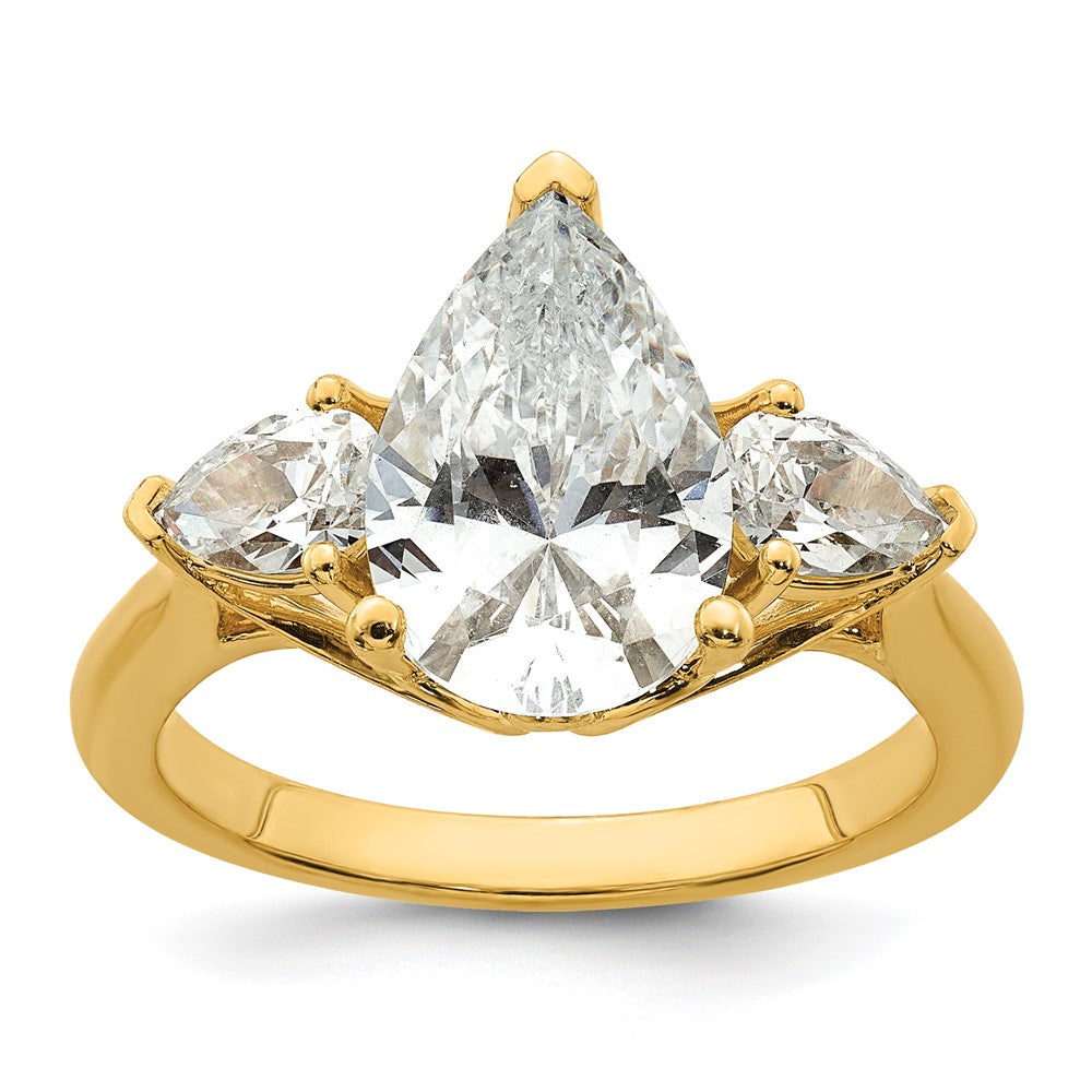 14k 3 5/8ct Lab Grown Diamond VS+ F+ Pear Complete 3 Stone Eng Ring